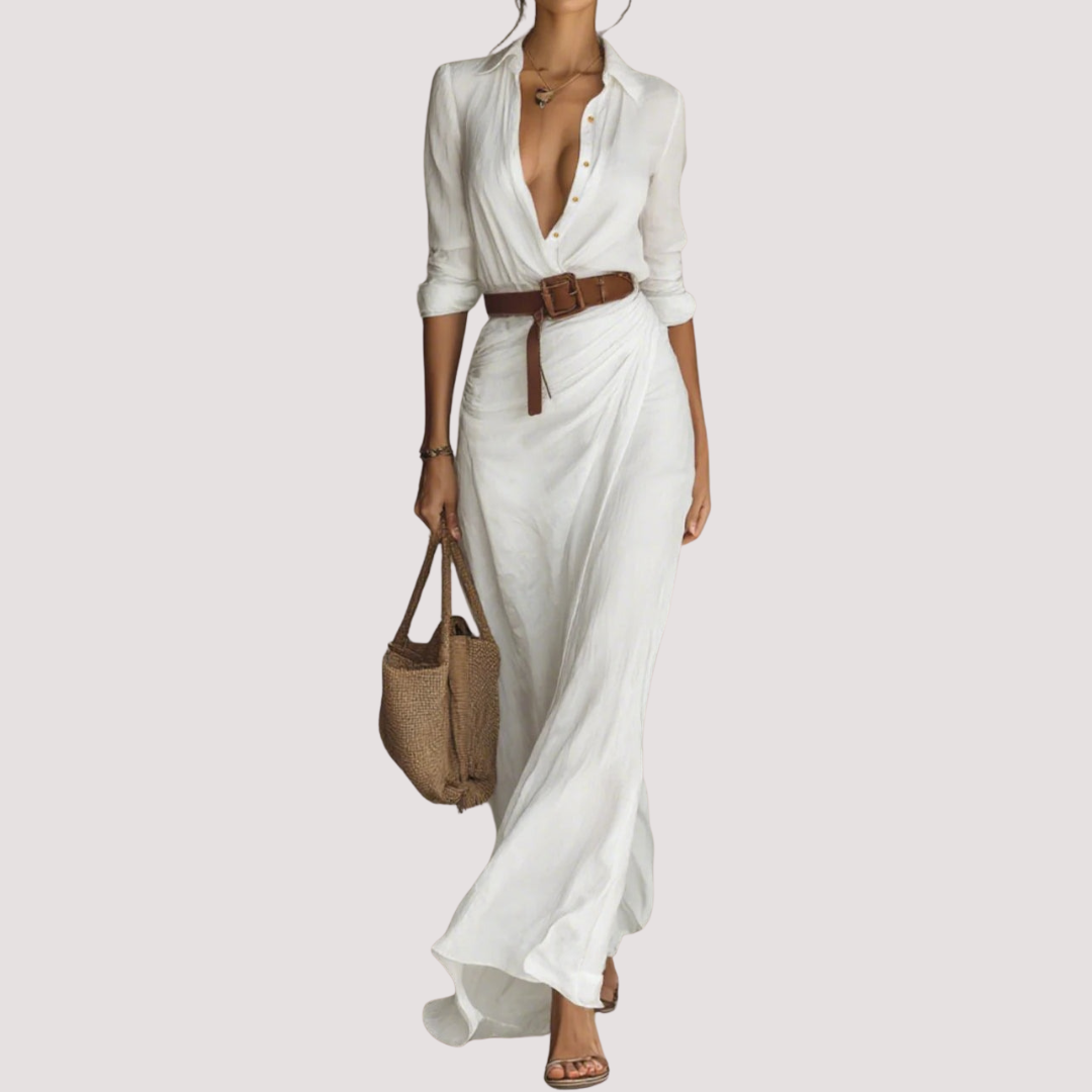 Casa Penélope | Vestido MAXI Regina™ - Vestido Largo con Cinturón, Mangas Largas y Solapas