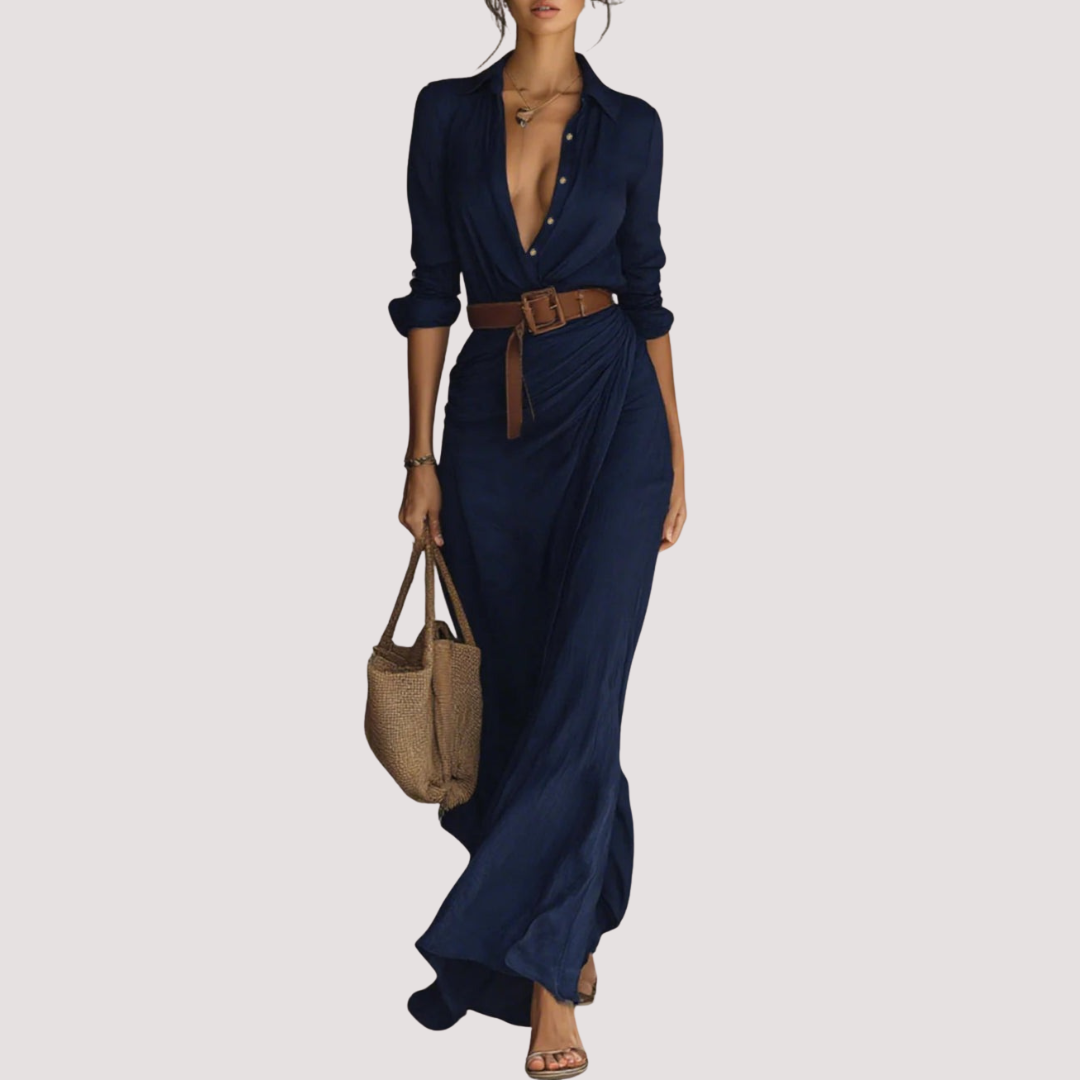 Casa Penélope | Vestido MAXI Regina™ - Vestido Largo con Cinturón, Mangas Largas y Solapas
