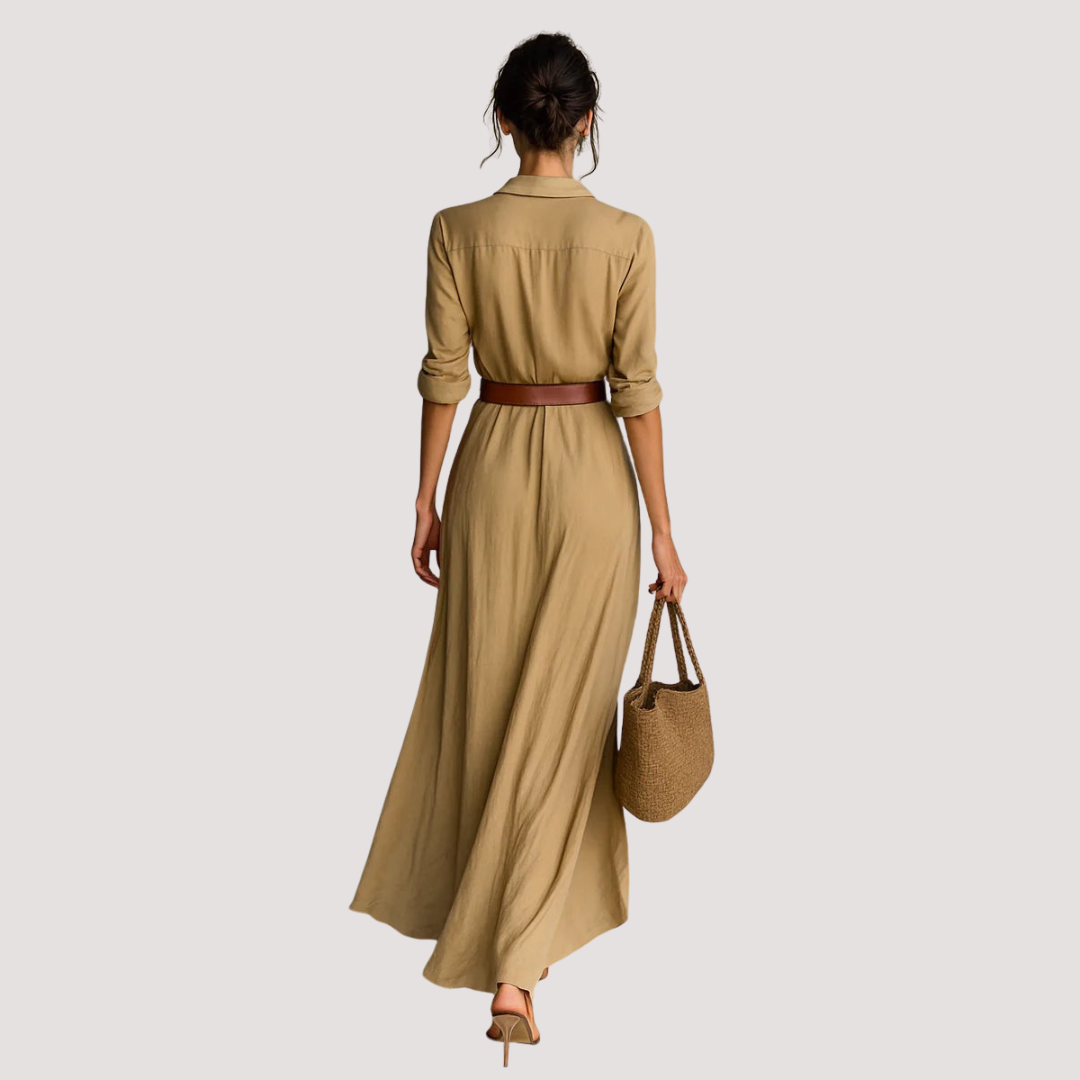 Casa Penélope | Vestido MAXI Regina™ - Vestido Largo con Cinturón, Mangas Largas y Solapas