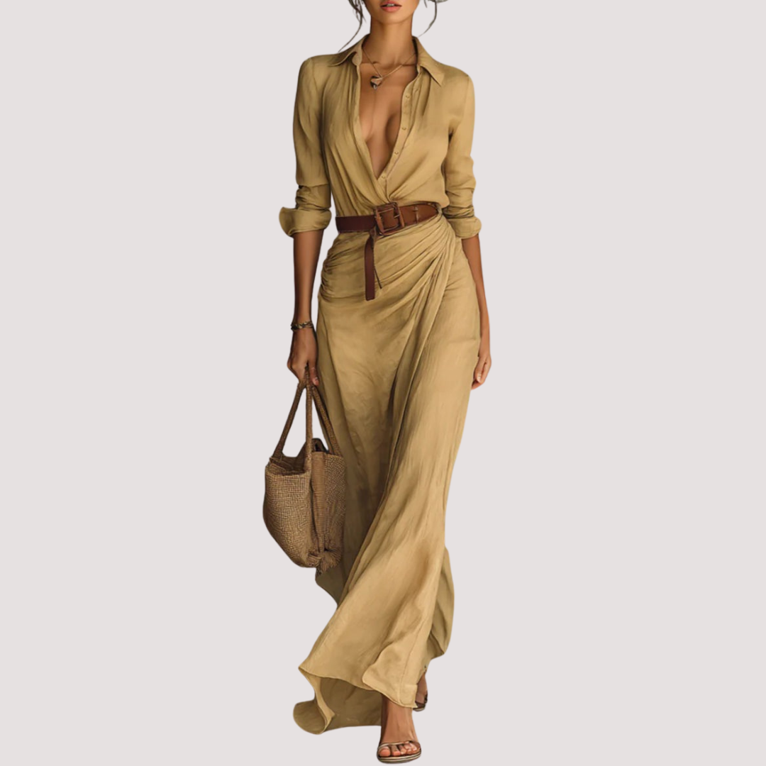 Casa Penélope | Vestido MAXI Regina™ - Vestido Largo con Cinturón, Mangas Largas y Solapas