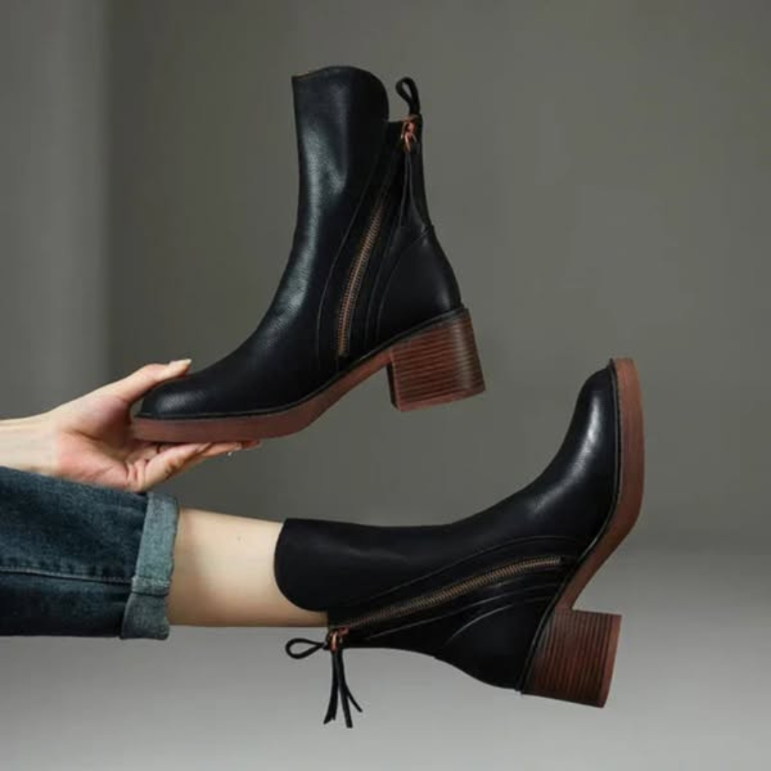 Casa Penélope | Soledad™ - Botines de Cuero con Tacón Cómodo