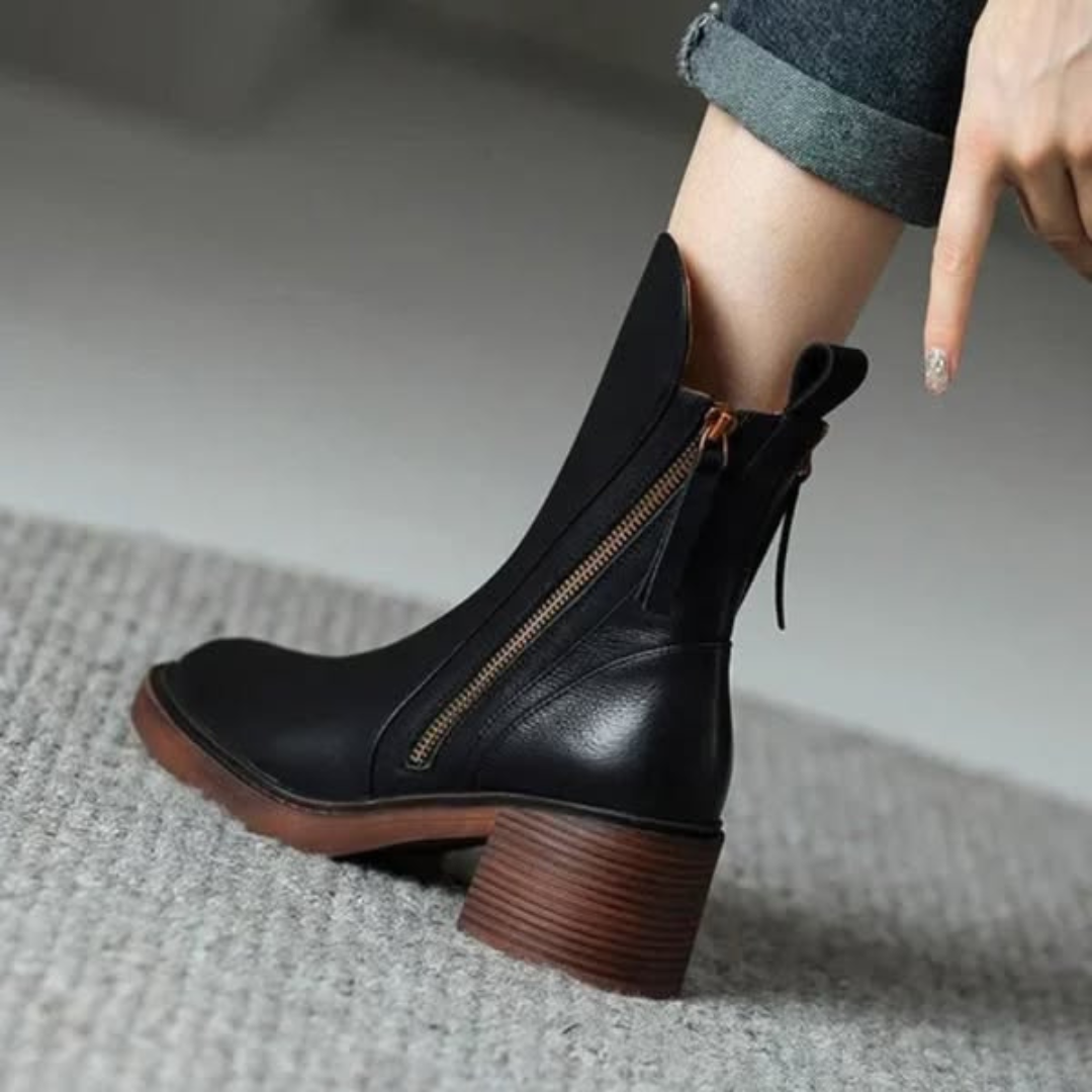 Casa Penélope | Soledad™ - Botines de Cuero con Tacón Cómodo