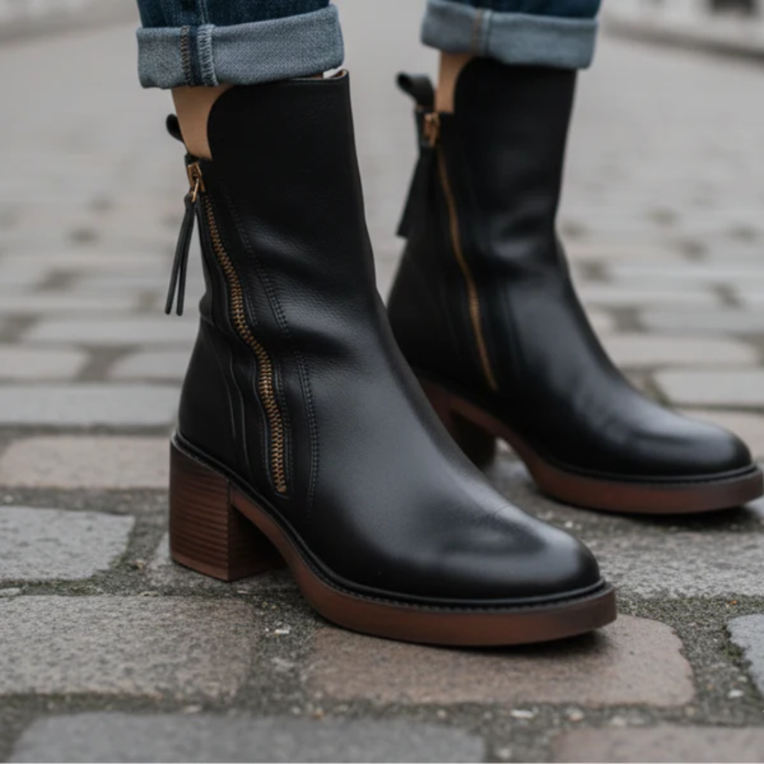 Casa Penélope | Soledad™ - Botines de Cuero con Tacón Cómodo