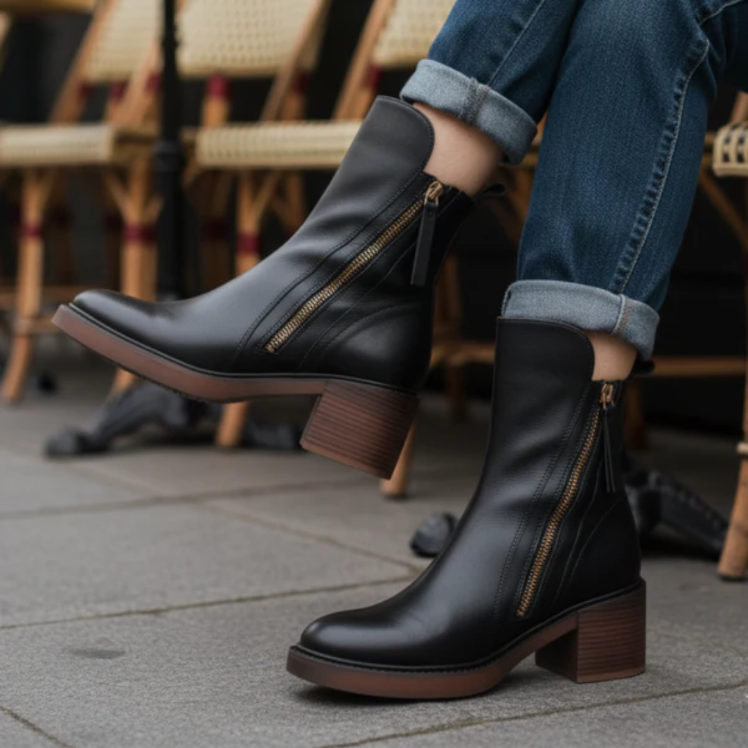 Casa Penélope | Soledad™ - Botines de Cuero con Tacón Cómodo