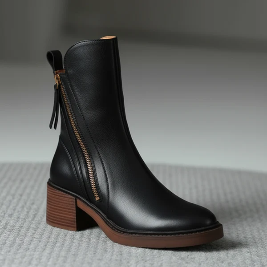 Casa Penélope | Soledad™ - Botines de Cuero con Tacón Cómodo