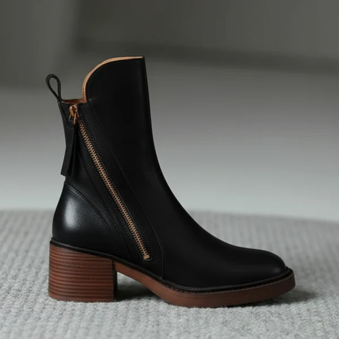 Casa Penélope | Soledad™ - Botines de Cuero con Tacón Cómodo