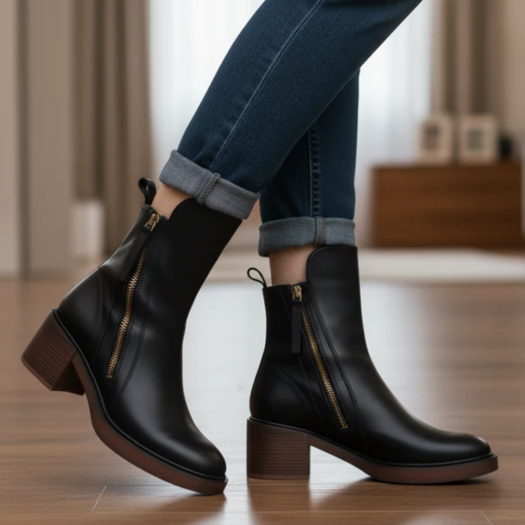 Casa Penélope | Soledad™ - Botines de Cuero con Tacón Cómodo