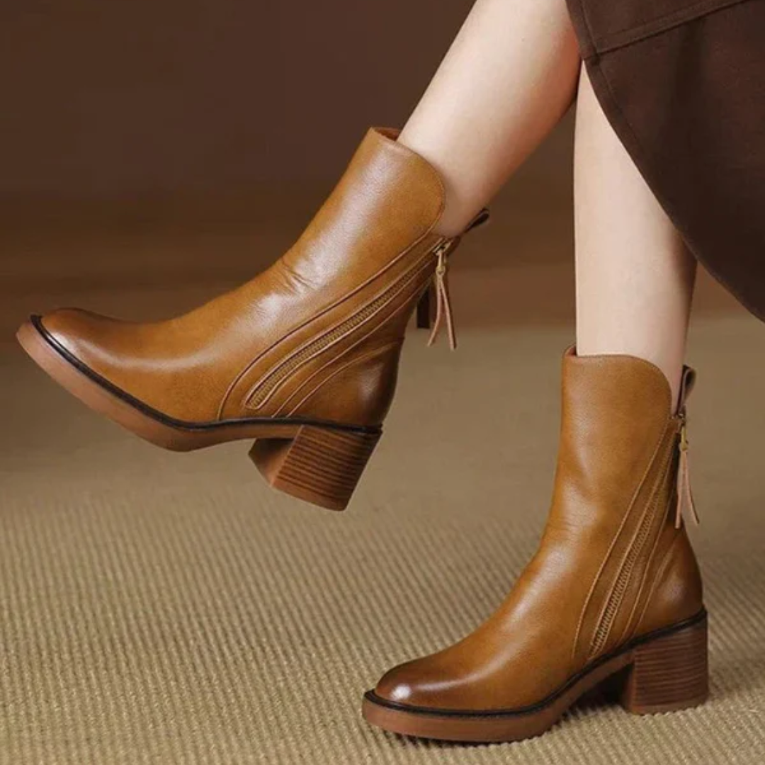 Casa Penélope | Soledad™ - Botines de Cuero con Tacón Cómodo