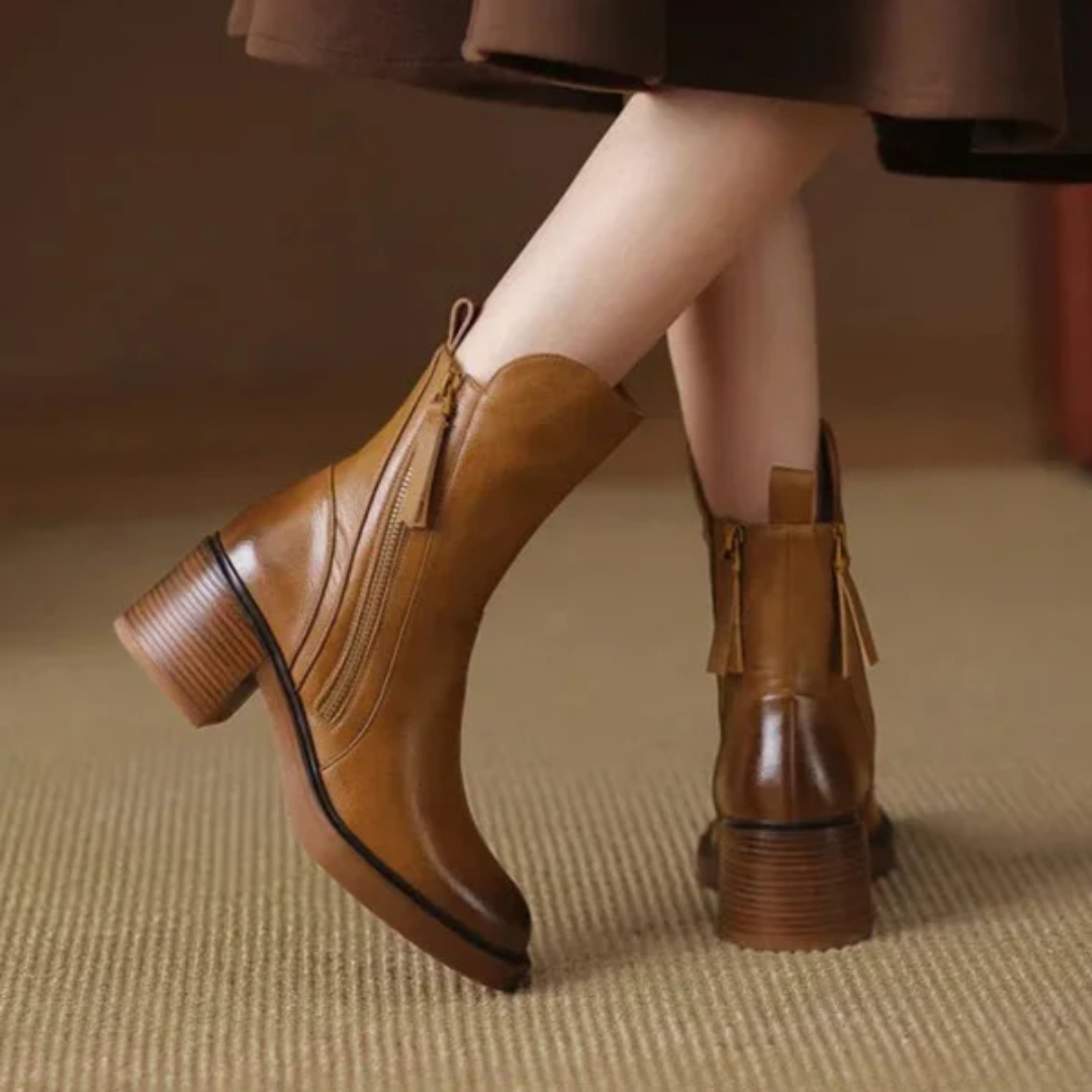 Casa Penélope | Soledad™ - Botines de Cuero con Tacón Cómodo