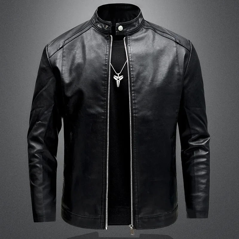 Elegante chaqueta de motorista de cuero para hombre