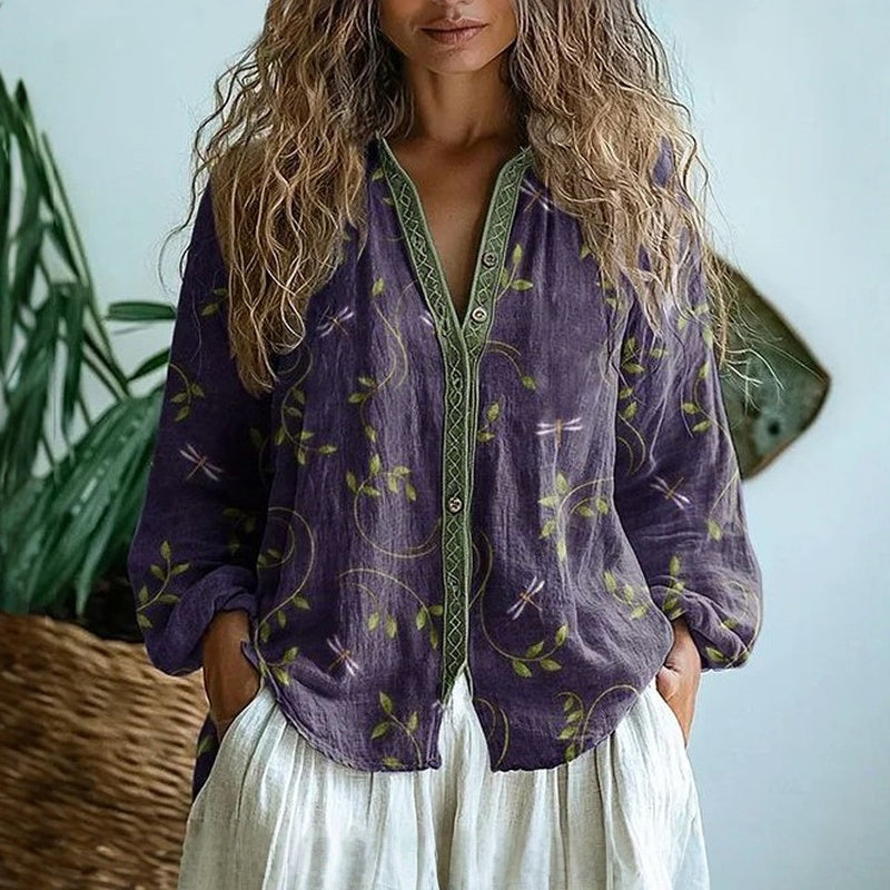 Casa Penélope | Blusa Ámbar™ - Blusa Vintage con Estampado de Hojas