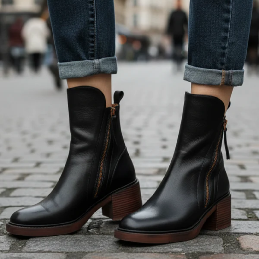 Casa Penélope | Soledad™ - Botines de Cuero con Tacón Cómodo