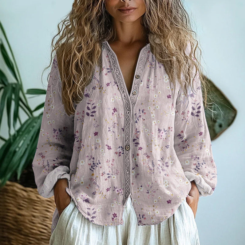 Casa Penélope | Blusa Ámbar™ - Blusa Vintage con Estampado de Hojas