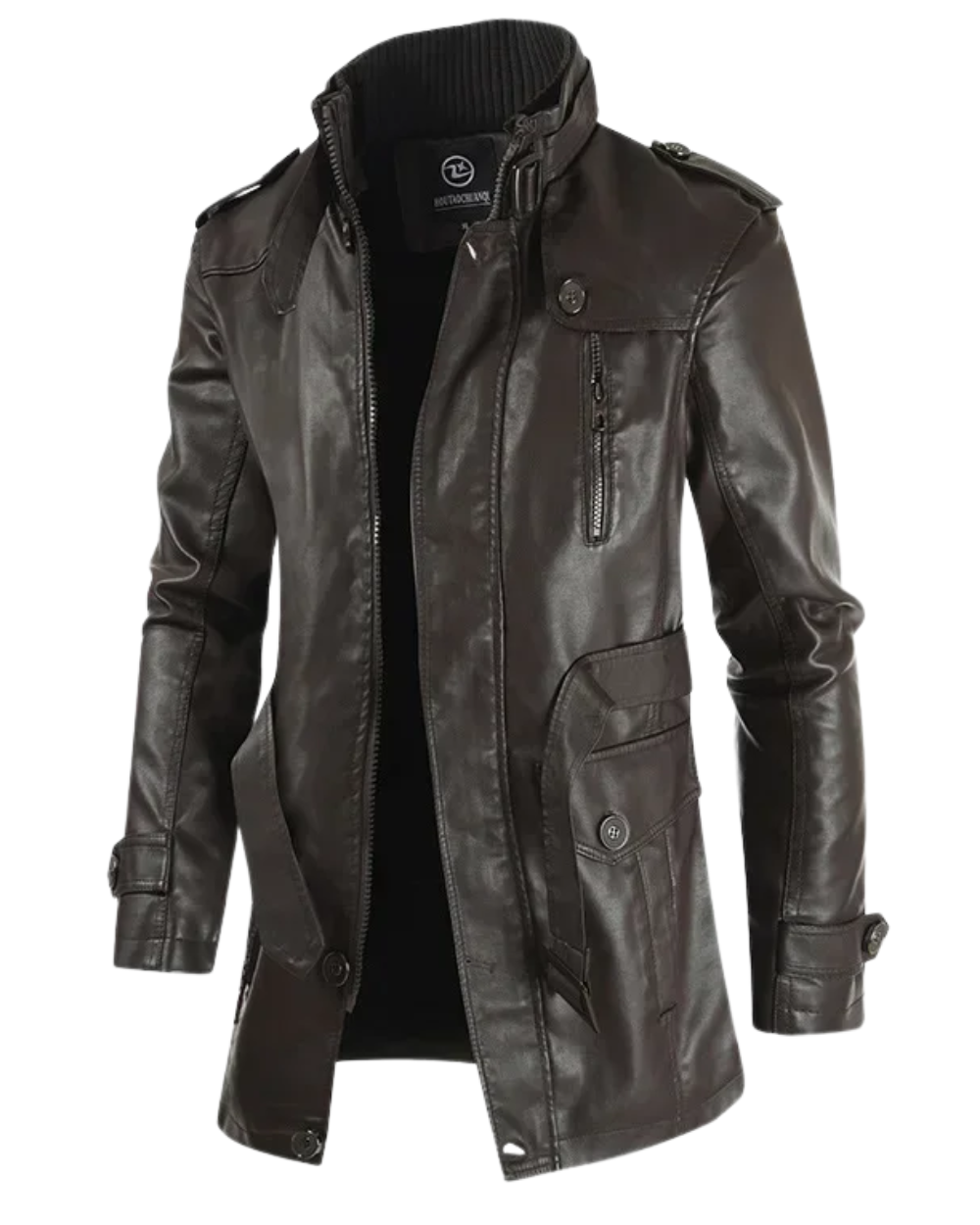 Chaqueta de cuero biker elegante y larga